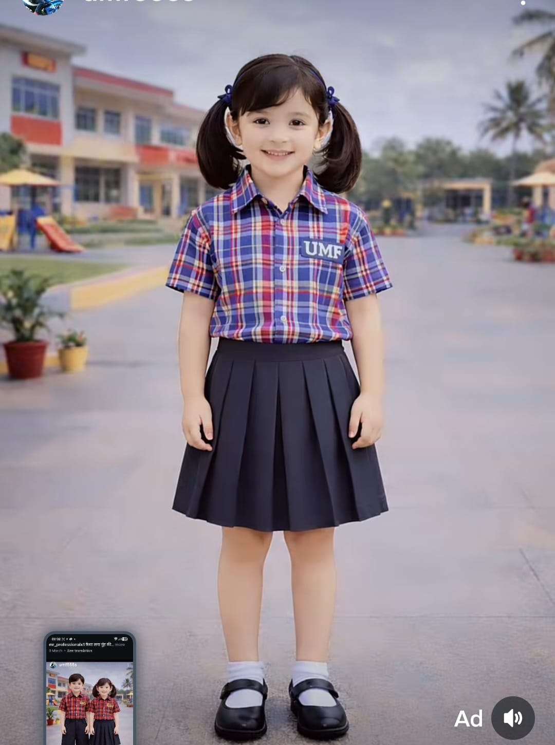 Check Shirt and Black Skirt Set